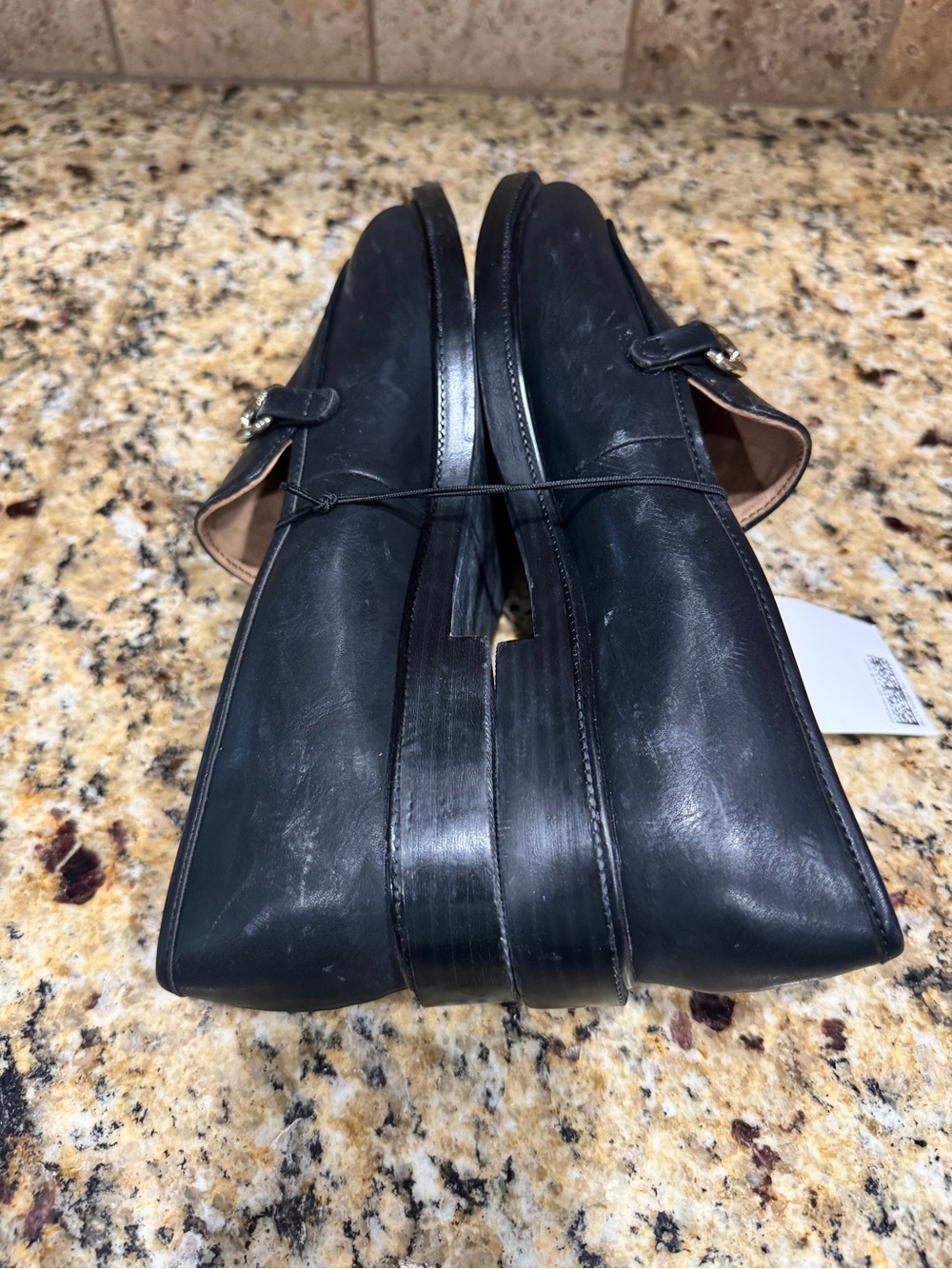 H & M Shoes Black Loafers Silver Horsebit Slip Ons Low 1" Heels Sz 40 US 9 - Picture 4 of 8